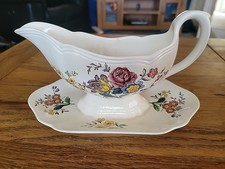 Vintage Antique Copeland Spode Gravy Boat And Attached Plate Floral Decoration