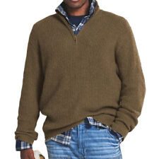 Mens Ribbed Jumper Sweater Pullover Quarter Zip Crew Neck Warm V-Neck Jacket NEW