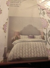 Next Pink/white Reversible Floral Double Bed Set With  Ric Rac Trim 100% Cotton