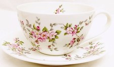 Pink Wild Roses Breakfast Cup Saucer Bone China Pink Floral Cappuccino Latte Set