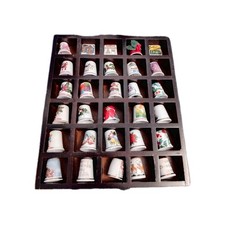 Vintage Thimble Display Case 30 Unique Collectable all christmas thimbles.
