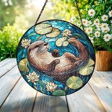 Swimming Otter Stained Glass