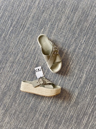 Zara khaki green leather wedge - zara,