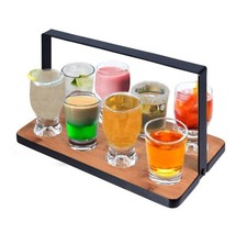 Set Of 8 Shot Glasses Glass Vodka Liquor Bar Pub Shooter With Serving Board Tray
