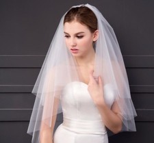 UK 2 Tier Elbow Length Wedding Veil White Ivory With Comb Soft Tulle Cut Edge