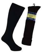 Mens Scottish Highland Wear 50% Wool Blend Long Hose Kilt Socks Black UK 6-11