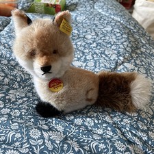 Steiff Fox With Button And Tag 7” Long 6” High