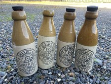 4 Antique Adams Ginger Beer Two Tone Stoneware Bottles, 3 with Original Stoppers
