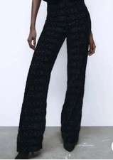 ZARA Gorgeous black embroidered velvet dress pants trousers size S RRP £59.99 
