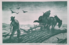 HORSE PLOUGH FARM FARMING 1920s 30s Retro Children's School Art Poster Ploughing