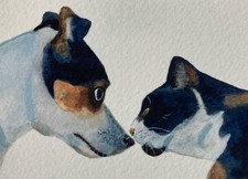 Original Watercolour Cat And Dog Painting ACEO
