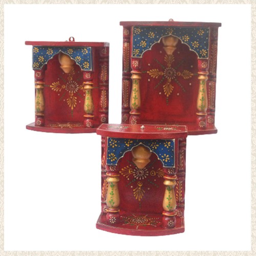 Multicoloured wooden mandir - multicoloured,