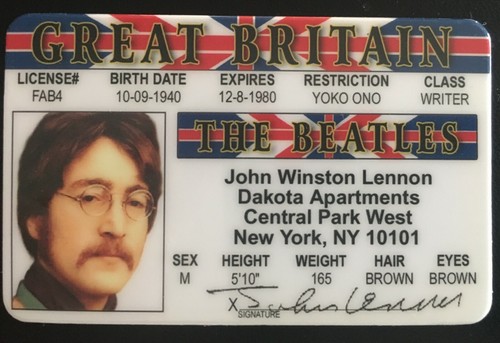 John lennon drivers license - john,