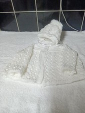 Hand Knitted Baby Matinee Coat /Cardigan And Hat 3/6 months Brand new