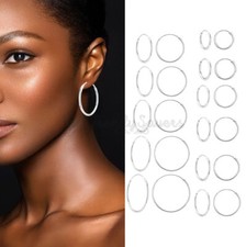 Genuine 925 Sterling Silver Circle Hoop Earrings 6-50MM Women Fashion Jewelry UK