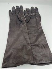 Vintage The May Co Womens Leather Gloves Silk Lined Long Brown Sz 7?