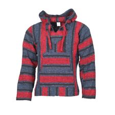 Fair Trade Mexican Baja Hoodie Red & Blue Stripe Jerga Top Sizes M - XXL