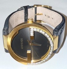 GUCCI MENS INTERLOCKING 133.2 GOLD TONE QUARTZ DIAMOND WATCH