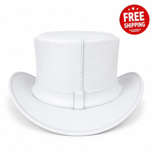 Handmade white leather top - leather, hat
