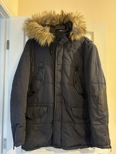 Zara Men’s Navy Padded Jacket With Faux Leather Detailing- Eur XXL