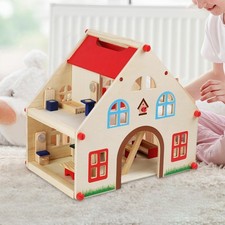 Wooden Doll House Dollhouse Kit Playset with Furniture Model Playhouse