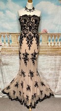 Evening Dress 8 Blush Pink Black Sequin Stretch Long Prom Fishtail Ballgown Maxi