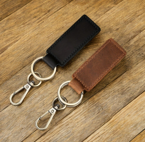 Handmade leather keyring key - keyring,