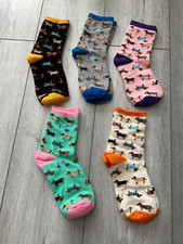 5 PACK OF DACHSHUND/SAUSAGE DOG ANKLE SOCKS..MULTI-COLOUR..SIZE UK 4-8..
