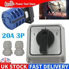 Changeover Rotary Cam Main Switch 20A 2 Poles 3 Position Waterproof Electric UK