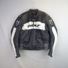 Wolf Leather Jacket 48" Black White Leather Biker Motorcycle