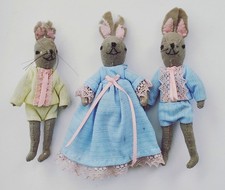 Vintage handmade felt bunny rabbits in need of TLC