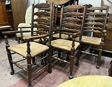 Harlequin Set Of Six Antique Oak Ladder Back Carver Dining Armchairs / Chairs
