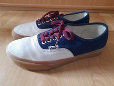 VANS Custom Old Skool Trainers Sneakers Sz 6 Cream & Navy Suede Retro