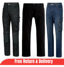Mens Winter Warm Straight Leg Jeans  Work Stretch Denim Cargo Combat Trousers UK