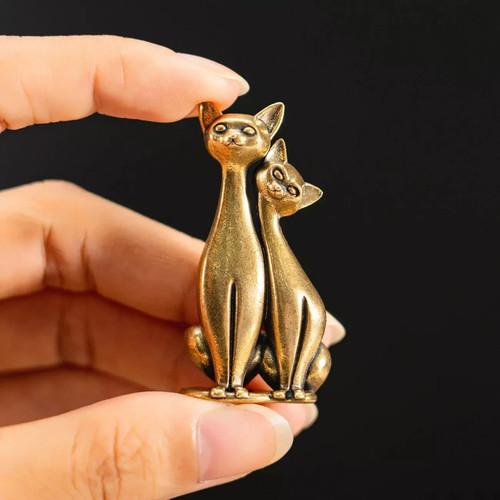 Small brass cats - brass, animal