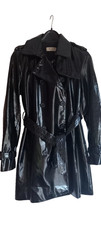 Black shiny vinyl trench coat