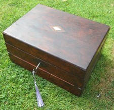 Victorian Burr Walnut Tri Folding Box with Tray, Writing Slope & Lid Pocket