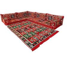 ARABIC MAJLIS JALSA TURKISH SOFA, OTTOMAN FLOOR CUSHION SEATING FULL SET RED