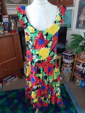 Vintage Ra Ra Dress Red Yellow Blue Floral C&A Size 6 8 Tiered Skirt Frill