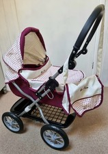 Silver Cross Dolls Pram with Bag & Tray, Polka Dot Design, Fold Away - Storage