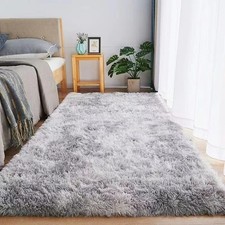 Soft Plush Gray Carpet Fluffy Non Slip Rug for Living Room Bedroom Home Decor