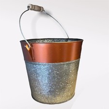 Galvanised Bucket Flower Pot with Handle | Outdoor Garden Metal Steel Planter