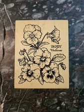 PSX Santa Rosa K-774 Pansy Floral Flowers Rubber Stamp Wooden Handle