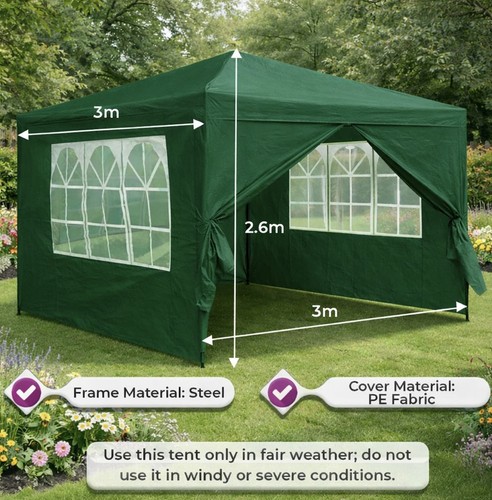 Lightweight 3x3m green gazebo - 3x3m,