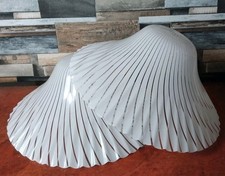 Vintage Retro Scalloped White Fluted Striped Plastic Ceiling Light Shades Pair