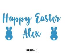 PERSONALISED EASTER VINYL STICKER - BUNNY / HAPPY EASTER / BOX CRATE GIFT HUNT