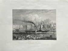 1850 Antique Print; Dundee Harbour, Angus, Scotland after James Stewart