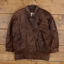Vintage Wilsons Leather Jacket M 80s Shoulder Pads Bomber Brown Womens
