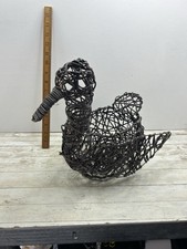 Vintage Wire Metal Duck Egg Basket Grey 12”Tall Free Postage