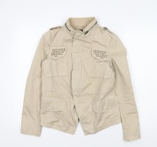 Zara Women's Beige Military Jacket, Size 2, Studded Design